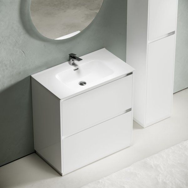 Тумба под раковину SANCOS Libra Floor напольная, 790х450х840, c двумя ящиками оснащенными доводчиками, белый глянец ,  LB80FW