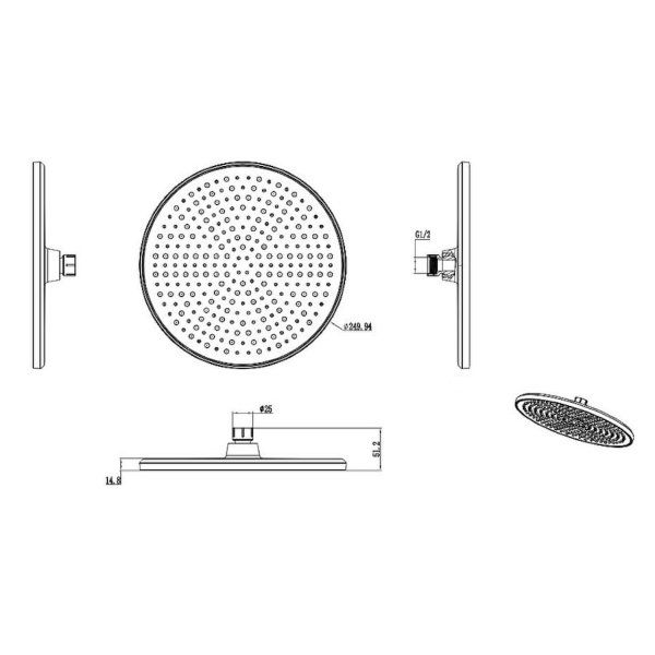 Лейка душевая верхняя Raglo тропический душ ∅250мм пластик/силикон, черный (R451.50.06)