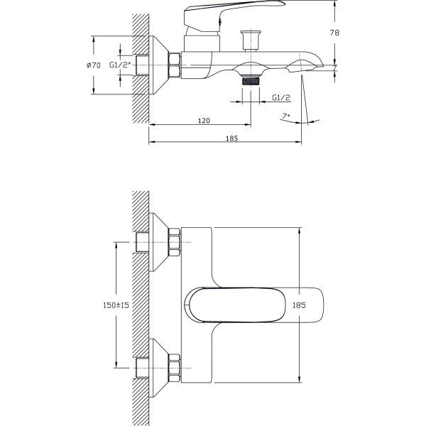 Смеситель для ванны с коротким изливом  RUSH Gozo (GZ3735-44)
