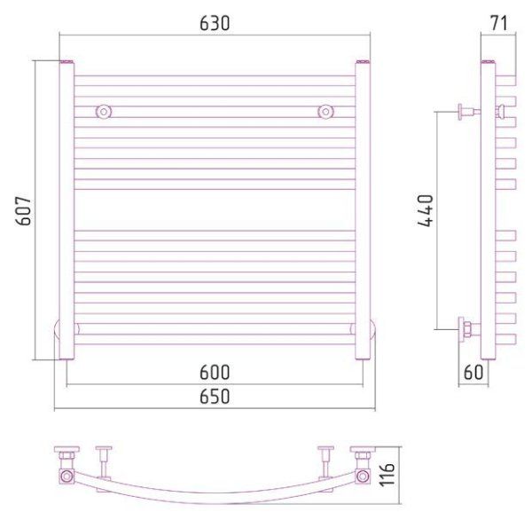 Полотенцесушитель водяной Сунержа Аркус 600х600 муар темный титан
