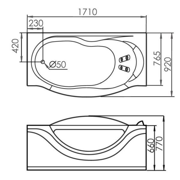 Акриловая ванна Gemy G9072 K L с гидромассажем