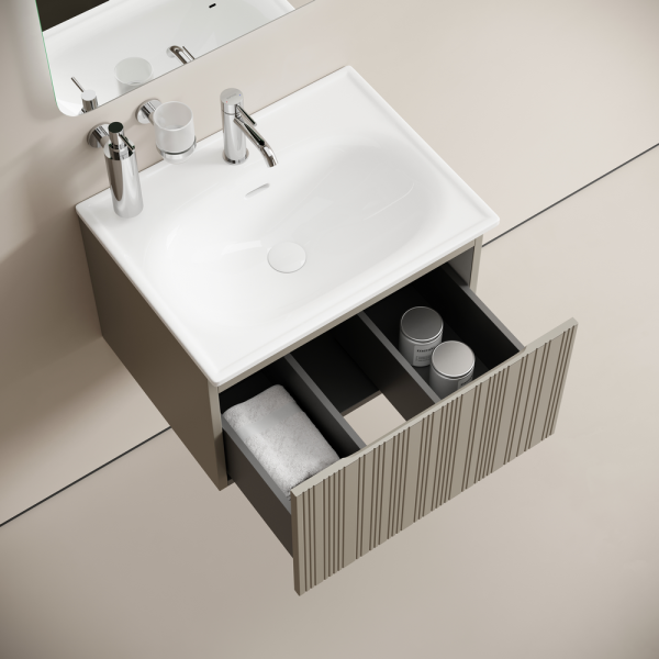 Тумба подвесная SANCOS Code 590х453х400, c одним ящиком оснащенным доводчиками, цвет серая платина ,  CD60GP