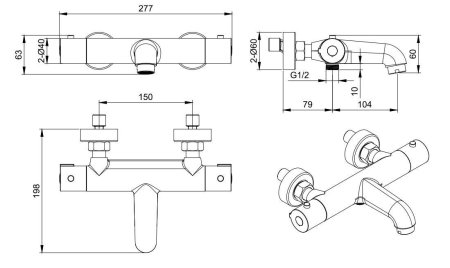 Термостатический смеситель для ванны AQUATEK AQ1043CR , хром