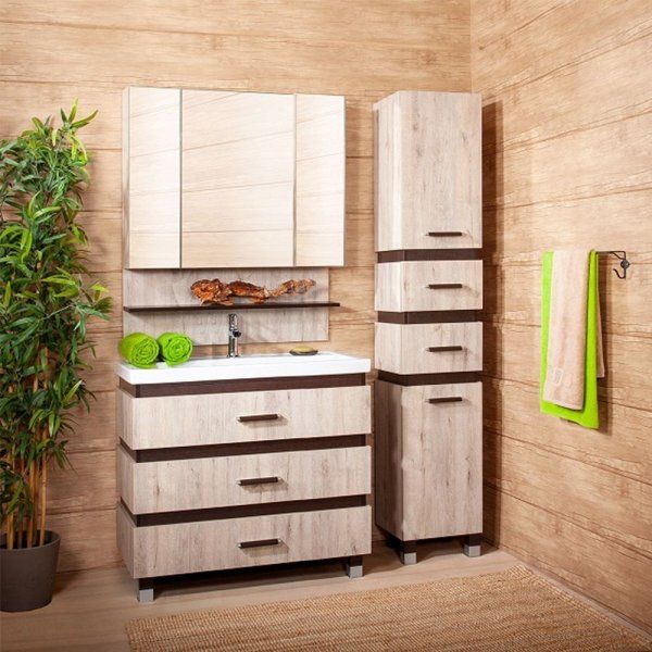 Зеркальный шкаф Бриклаер ТЕХАС 100 см, кантри/венге