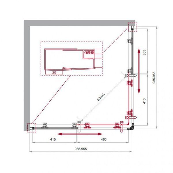 Душевой уголок BelBagno Uno UNO-195-A-2-95-P-Cr рифленое стекло