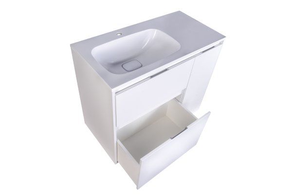 Тумба напольная "Барселона 90" левая (2 ящ.) с выкатной корзиной, Люкс белая, Plus Style Line СС-00002345