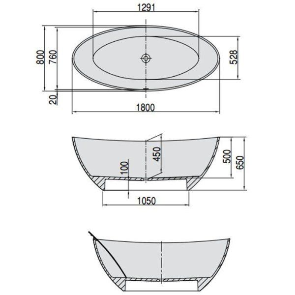 Ванна композитная Hoesch Namur 180х90 отдельностоящая