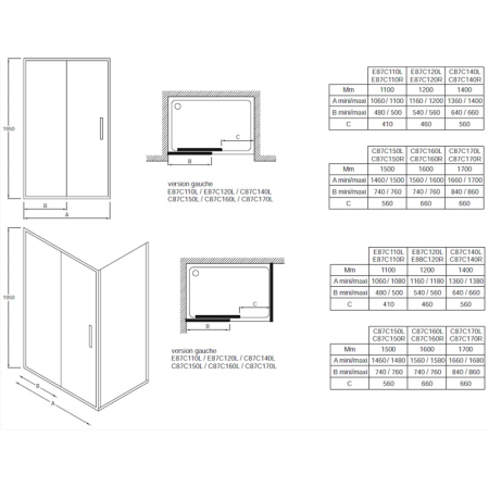 Фиксированная панель для двери Jacob Delafon Torsion E87C140AL-GA 140х195