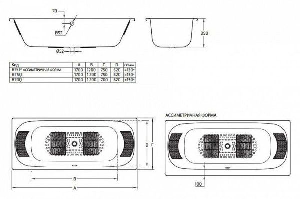 Стальная ванна BLB Universal DUO HG B70Q