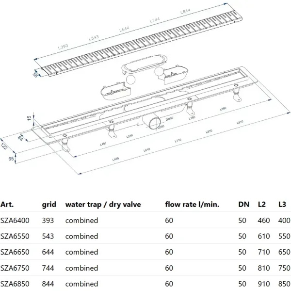 Душевой трап (лоток) PlastBrno Design 2 SZA6750 74,4 см, с решеткой, перфорированный, черный матовый