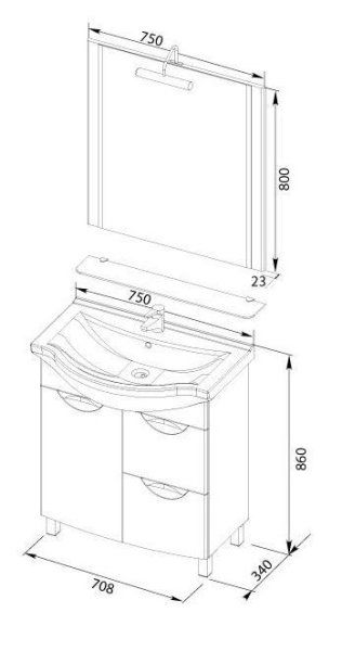 Тумба под раковину Aquanet Асти 00177785 75 белая, 2 ящика, бельевая корзина