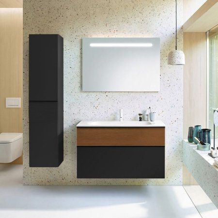 Тумба с раковиной Burgbad Fiumo SFXN102F3958FOT52G0200C0001*1 100 графит матовый/тик корица