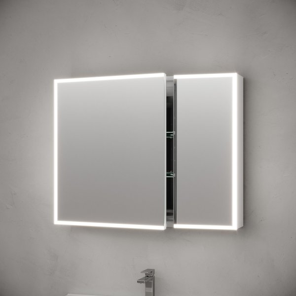 Зеркальный шкаф для ванной комнаты из алюминия SANCOS Evoke 900x700х136 мм с LED подсветкой,  SC8090