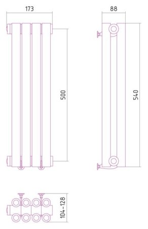 Дизайн-радиатор Сунержа Эстет 500х173 хром (4 секции) водяной
