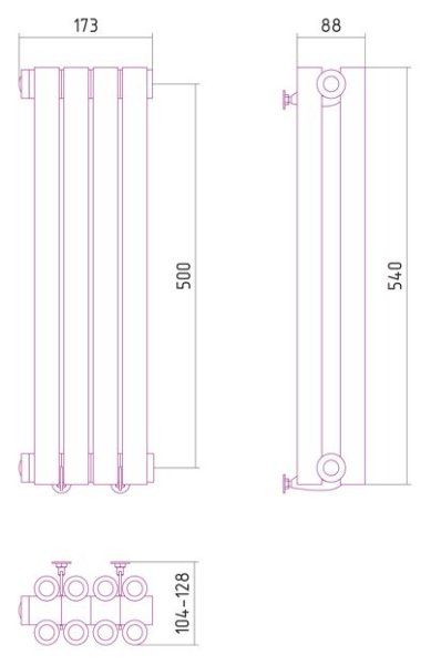 Дизайн-радиатор Сунержа Эстет 500х173 хром (4 секции) водяной