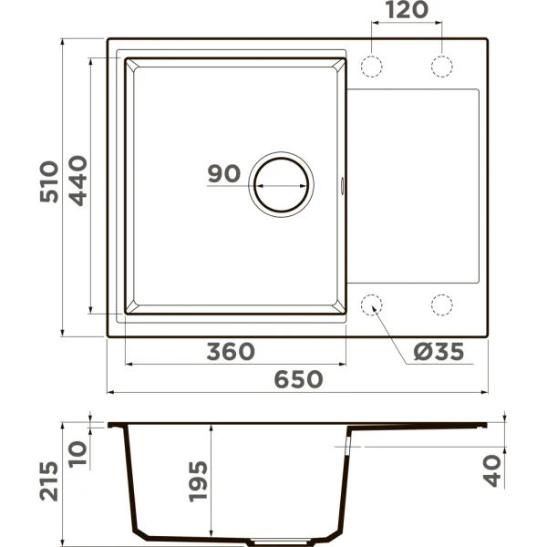 Кухонная мойка Omoikiri Artgranit Daisen 65-ES 4997496 65x51 см, эспрессо