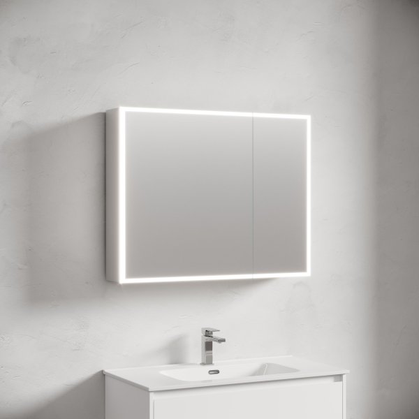 Зеркальный шкаф для ванной комнаты из алюминия SANCOS Evoke 900x700х136 мм с LED подсветкой,  SC8090