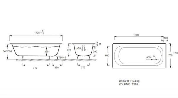 Чугунная ванна Jacob Delafon Catherine E2953-F-00 170х75 с отверстиями под ручки + Antislip