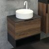 Тумба-умывальник COMFORTY "Штутгарт-60" дуб тёмно-коричневый с черной столешницей с отверстием под смеситель №12 c рак. COMFORTY 9111