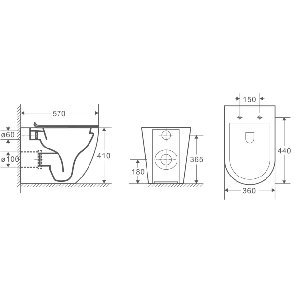 Приставной безободковый унитаз с сиденьем микролифт WeltWasser Merzbach 002 MT-BL