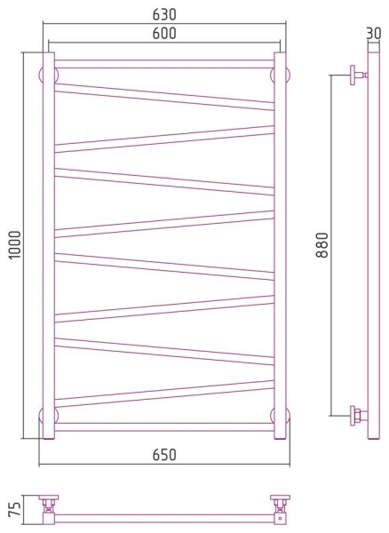 Полотенцесушитель водяной Сунержа Сирокко 00-0253-1060 1000x600 без покрытия