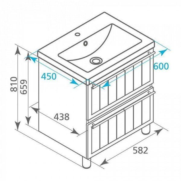 Тумба с раковиной Milardo Magellan 60 напольная белая (MAGAG6UV0WIG0MZL95KLK)