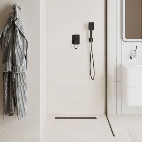 Лоток душевой, сифон 360, комбинированный затвор, перфорированная решетка, 600мм, черный, IDDIS, 975B6BL20DZ