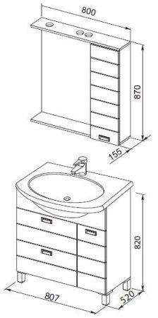 Шкаф-зеркало Aquanet Сити 85 черный
