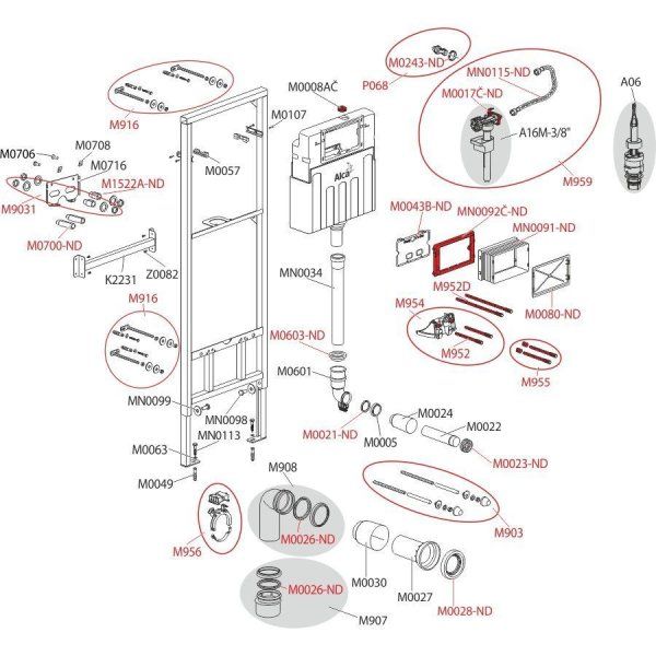 Система инсталляции для видуара AlcaPlast  A108F/1500 с возможностью подключения смесителя