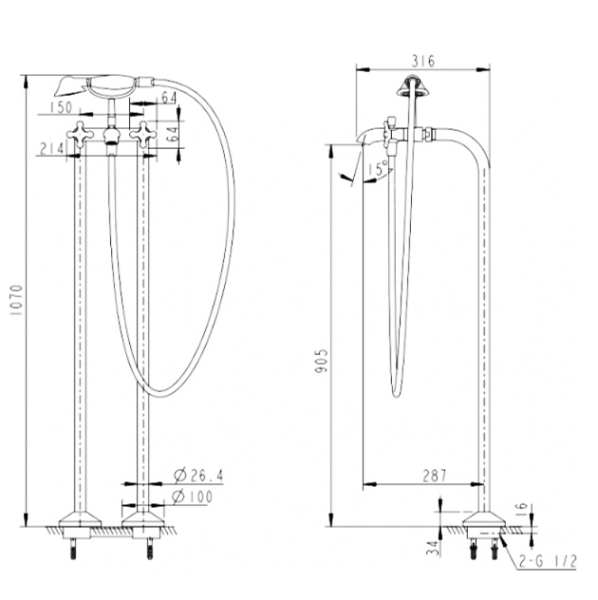 Смеситель Bravat Summer Rain F677111C-B отдельностоящий для ванны