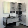 Тумба-умывальник COMFORTY "Франкфурт-90" бетон светлый с раковиной  COMFORTY 90E черная матовая