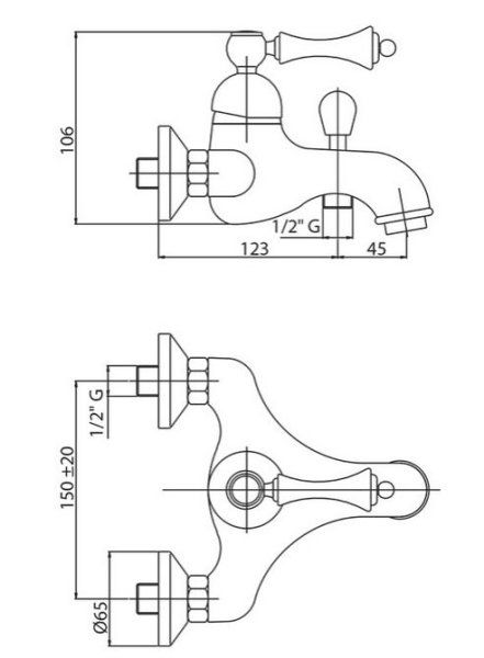 Смеситель Cezares Margot MARGOT-VM-03/24-Bi для ванны с душем золото