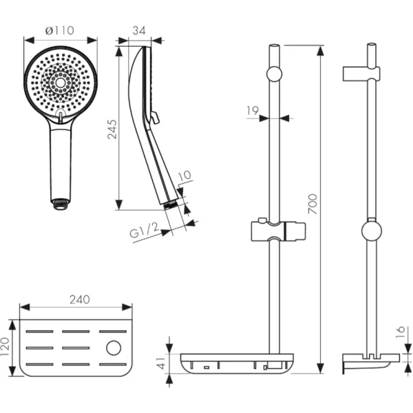 Душевой гарнитур Kaiser R-1110 4 режима, хром