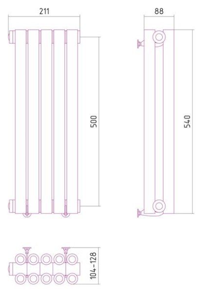 Дизайн-радиатор Сунержа Эстет 500х211 хром (5 секций) водяной