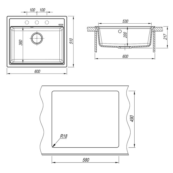 Кухонная мойка Florentina ЛИПСИ 20.120.D0600.208, нуар