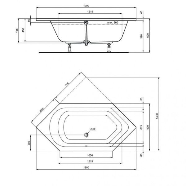 Акриловая ванна Ideal Standard Hotline K275501 190x90