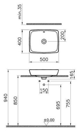 Раковина VitrA Metropole 5667B003-0012 50