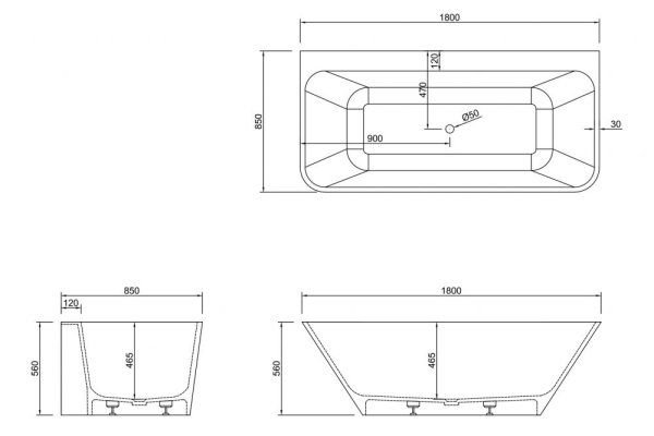 Ванна из искусственного камня ABBER Stein AS9619 180x85 белый матовый