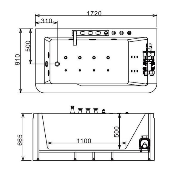 Акриловая ванна Gemy G9225 K с гидромассажем