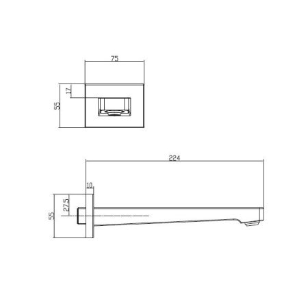 Излив Villeroy & Boch Architectura Square TVT12500200064 для ванны, никель