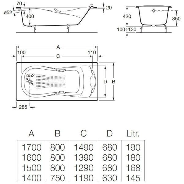 Ванна чугунная Roca Haiti 2327G000R 170х80 см с п/ск покрытием