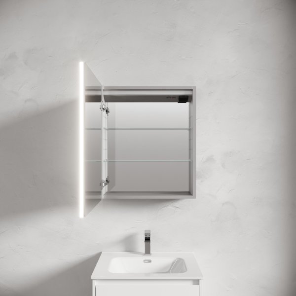 Зеркальный шкаф для ванной комнаты из алюминия SANCOS Evoke 600x700х136 мм, с LED подсветкой,  SC8060