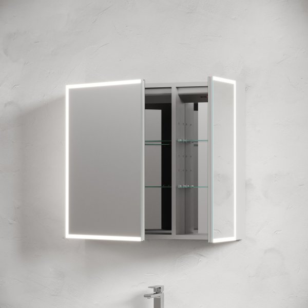 Зеркальный шкаф для ванной комнаты из алюминия SANCOS Evoke 800x700х136 мм с LED подсветкой  SC8080