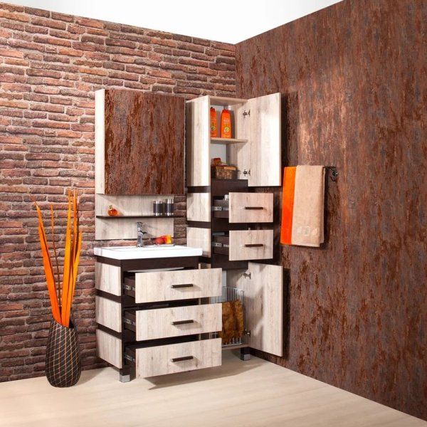 Комплект мебели для ванной Бриклаер ТЕХАС 60, кантри/венге