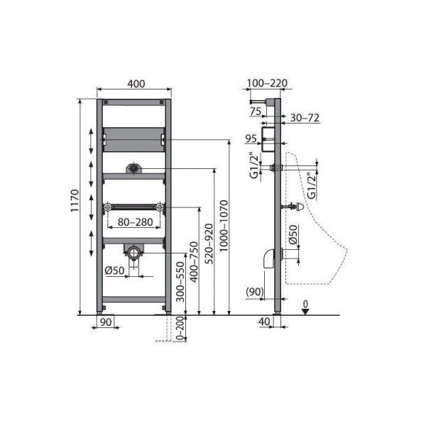 Система инсталляции для писсуаров AlcaPlast A107S/1200 с сенсорным устройством