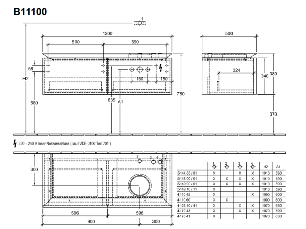 Тумба с раковиной Villeroy & Boch Legato B11100PN 120 R 2 ящика, вяз