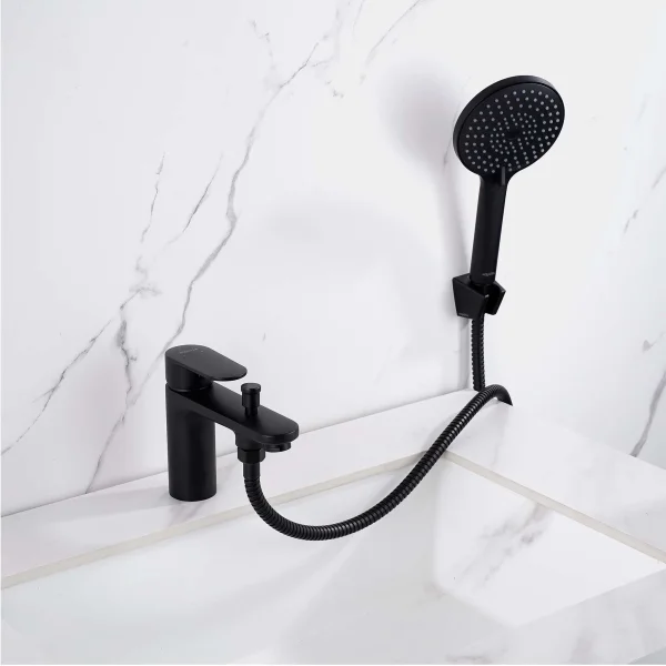 Смеситель на борт ванны Aquatek Ника AQ1844MB с душевым гарнитуром, черный матовый