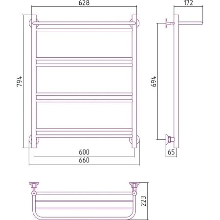 Полотенцесушитель водяной Стилье Версия-Н1 80х60 с полкой, хром