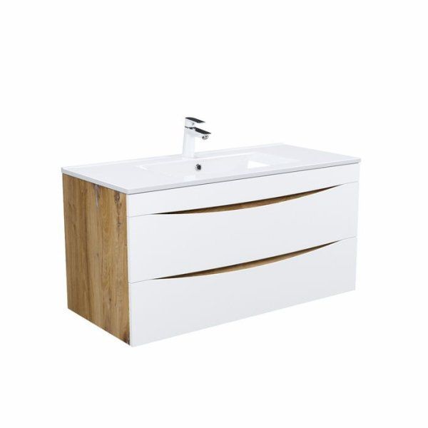 Тумба с умывальником IDDIS подвесная 100 см белая/золотистый дуб Cloud (CLKUO1AS0YYF0iFY95MDK)