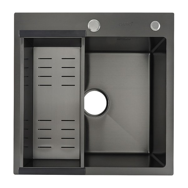 Мойка кухонная с коландером Gappo GSMQ50SP50TE-6MC 50х50 черный